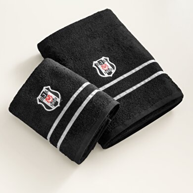 resm Taç Lisanslı Beşiktaş Arma Pamuk 70x140 cm Banyo Havlusu Siyah