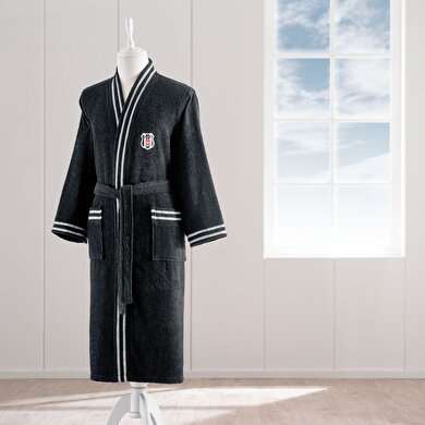 resm Taç Lisanslı Beşiktaş Siyah Beyaz Pamuk S Yetişkin Bornoz Siyah