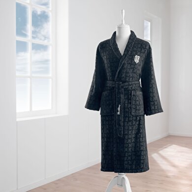 resm Taç Lisanslı Beşiktaş Jakar Pamuk L Yetişkin Bornoz Siyah