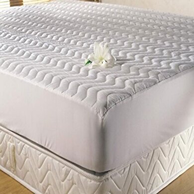 resm Taç Kapitone Fitted Çift Kişilik Yatak Alezi Beyaz