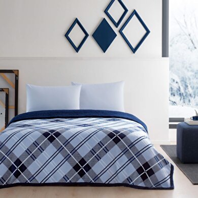 resm Taç Rialta Çift Kişilik Battaniyeli Çarşaf Seti Mavi