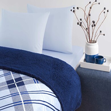 resm Taç Rialta Çift Kişilik Battaniyeli Çarşaf Seti Mavi