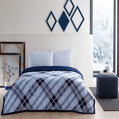 resm Taç Rialta Çift Kişilik Battaniyeli Çarşaf Seti Mavi