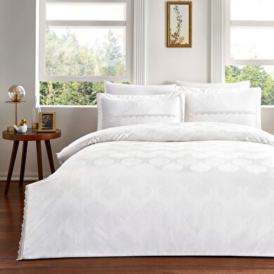 resm Taç Glienn Jakar Çift Kişilik Nevresim Takımı Beyaz