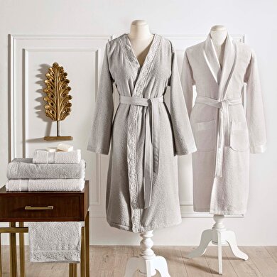 resm Taç Blanca Pamuk Aile Bornoz Seti Vizon Krem