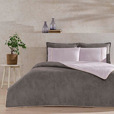 resm Taç Riven Biyeli Tek Kişilik Nevresim Takımı Gri