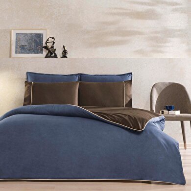 resm Taç Riven Biyeli Tek Kişilik Nevresim Takımı Lacivert