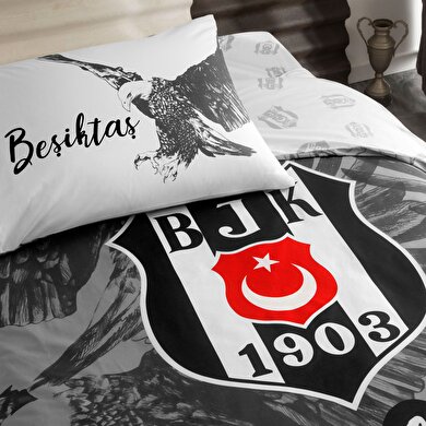 resm Taç Lisanslı Beşiktaş Kartal Tek Kişilik Pamuk Nevresim Takımı