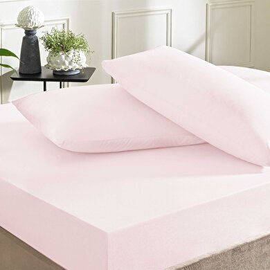 resm Taç Ranforce Lastikli King Size Çarşaf Set Pudra