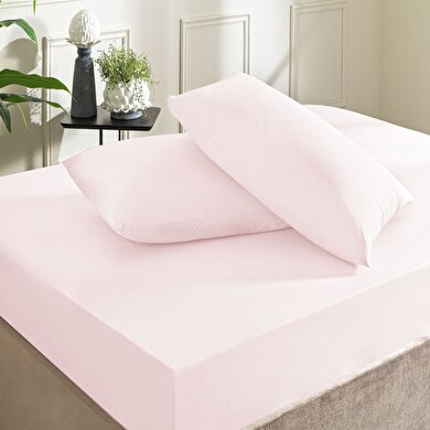 resm Taç Ranforce Lastikli King Size Çarşaf Set Pudra