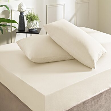 resm Taç Ranforce Lastikli King Size Çarşaf Set Ekru