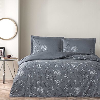 resm Taç Violatte Saten Çift Kişilik Nevresim Takımı Antrasit