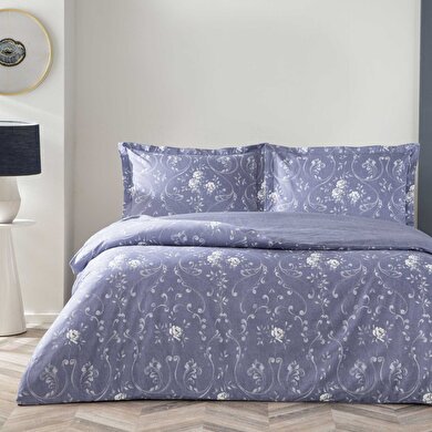 resm Taç Joanne Saten Çift Kişilik Nevresim Takımı Mavi