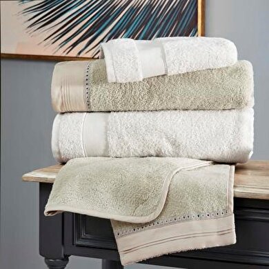 resm Taç Gabrıella Pure Cotton Pamuk Aile Bornoz Seti Taş Ekru