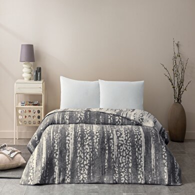 resm Taç Savanna Pamuk Çift Kişilik Battaniye Gri