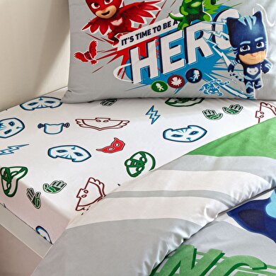resm Taç Lisanslı Pj Masks Super Team Pamuk Tek Kişilik Nevresim Takımı