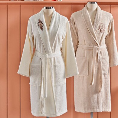 resm Taç Palace Bambu 4'lü Aile Bornoz Seti Ekru