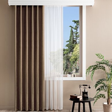 resm Taç Bright Hazır Fon Perde Bej 150x260 cm