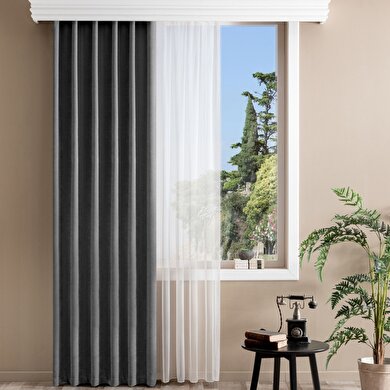 resm Taç Bright Hazır Fon Perde Koyu Gri 150x260 cm