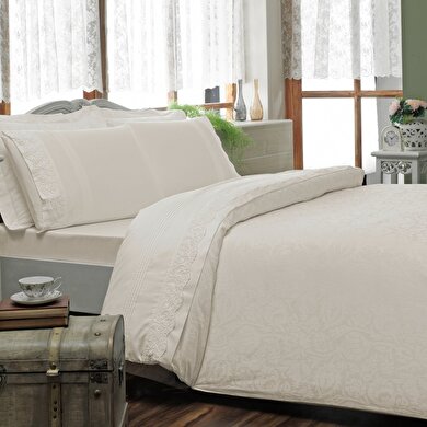 resm Taç Alida Jakar Çift Kişilik Nevresim Takımı Ekru