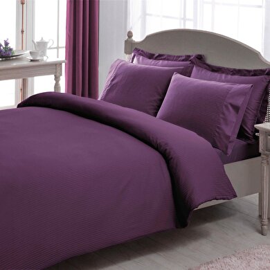 resm Taç Stripe Premium Basic King Size Nevresim Takımı Mürdüm