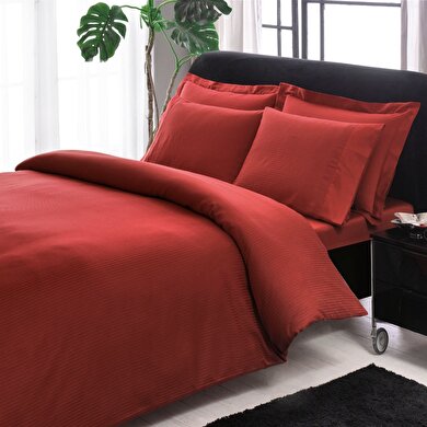 resm Taç Stripe Premium Basic King Size Nevresim Takımı Kırmızı