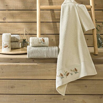 resm Taç Lume 6'lı Pamuk Havlu Seti Ekru Vizon