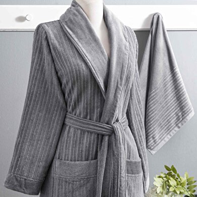 resm Taç Ritmo Pamuk S/M Bornoz Set Antrasit