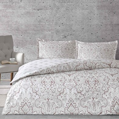 resm Taç Cassandra Saten Çift Kişilik Nevresim Takımı Mürdüm