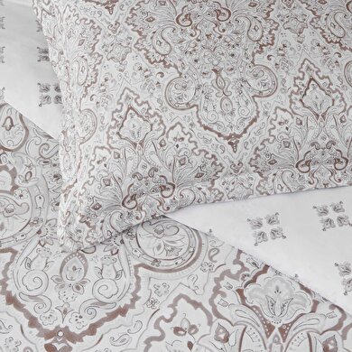 resm Taç Cassandra Saten Çift Kişilik Nevresim Takımı Mürdüm