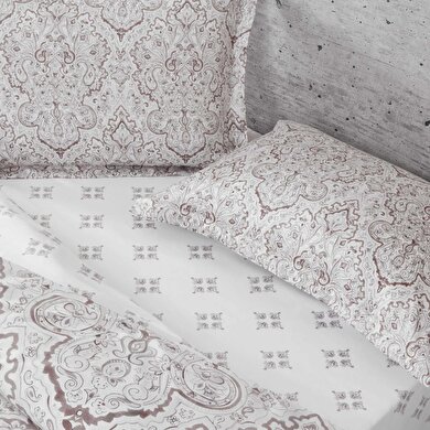 resm Taç Cassandra Saten Çift Kişilik Nevresim Takımı Mürdüm