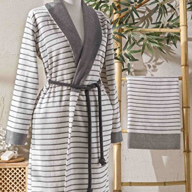 resm Taç Bamboo Dreams Tek Kişilik Bornoz Set Gri S/M