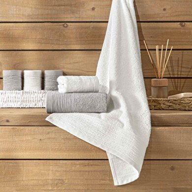 resm Taç Lume 6'lı Pamuk Havlu Seti Beyaz Gri