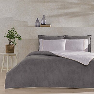 resm Taç Riven Biyeli Çift Kişilik Nevresim Takımı Gri