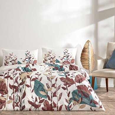 resm Taç Daisy Ranforce Çift Kişilik Nevresim Takımı Ekru