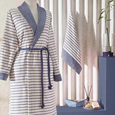 resm Taç Bamboo Dreams Tek Kişilik Bornoz Set Mavi S/M