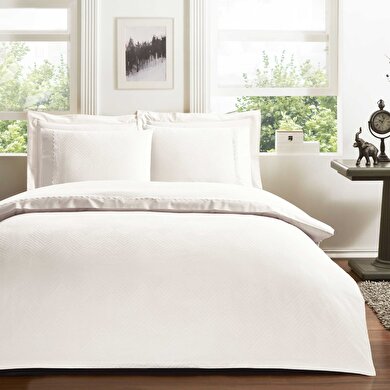 resm Taç Sambre Jakar Çift Kişilik Nevresim Takımı Ekru