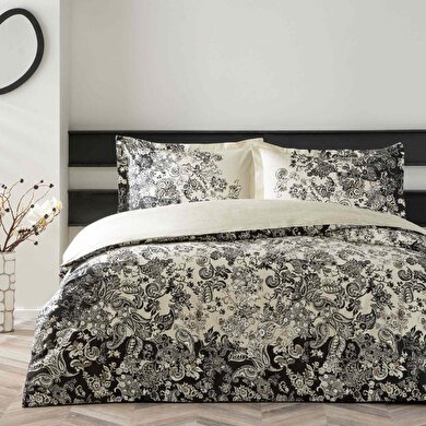 resm Taç Monica Saten Çift Kişilik Nevresim Takımı Siyah