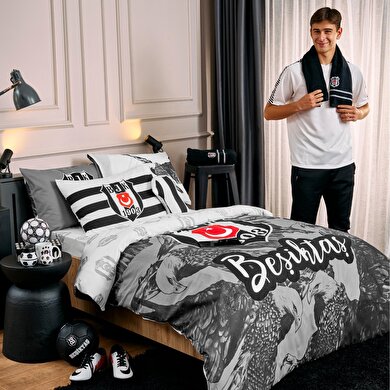 resm Taç Lisanslı Beşiktaş Kartal Tek Kişilik Pamuk Nevresim Takımı