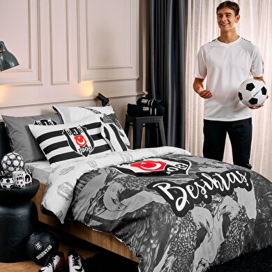 resm Taç Lisanslı Beşiktaş Kartal Tek Kişilik Pamuk Nevresim Takımı