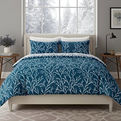 resm Brielle Queen Size Saten Nevresim Seti Lacivert