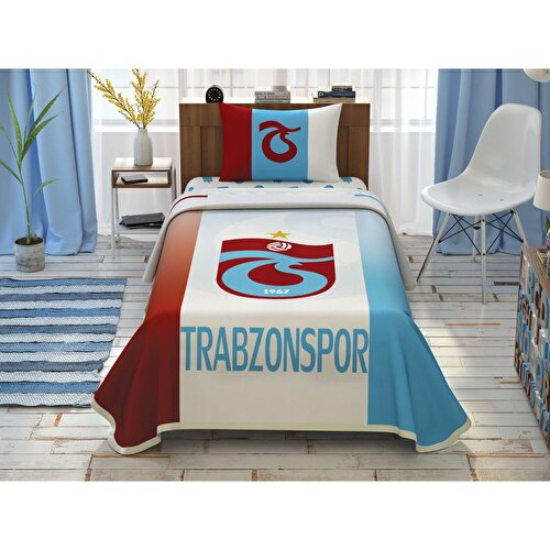 Resim Taç Lisanslı Trabzonspor Striped % 100 Pamuk Tek Kişilik Pike Takımı