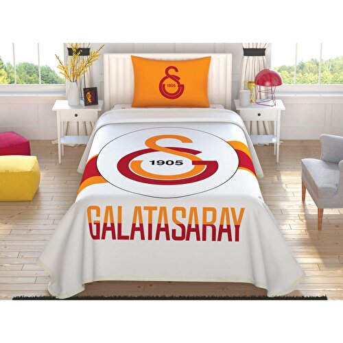 Resim Taç Lisanslı Galatasaray Logo % 100 Pamuk Tek Kişilik Pike Takımı 120x200 cm Çarşaflı