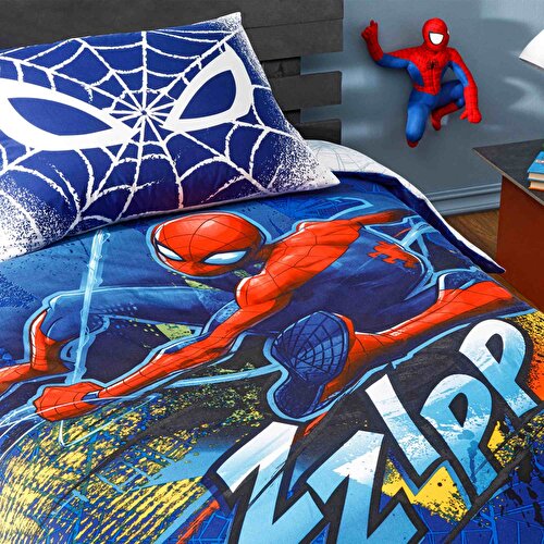 Resim Taç Spider Man Blue City Pamuk Tek Kişilik Nevresim Takımı