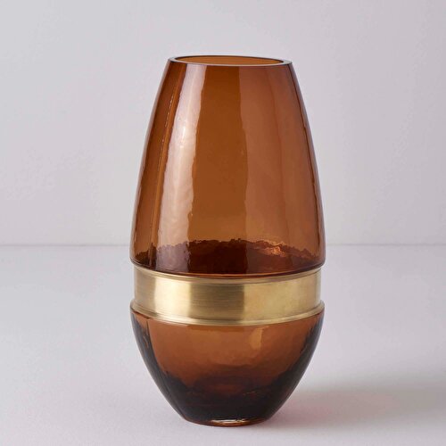 Resim Linens Lavish Cam 15x15x28 cm Vazo Amber-Gold