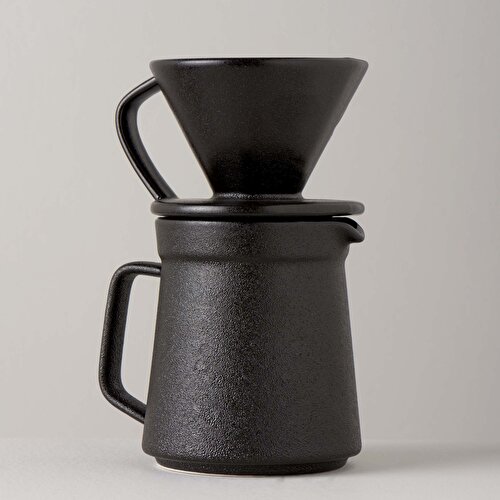 Resim Linens Grand Porselen V60 Kahve Demleme Seti Siyah