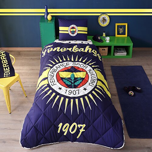 Resim Taç Lisanslı Fenerbahçe Pamuk Tek Kişilik Yorgan Seti
