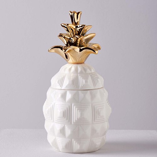 Resim Linens Pıneapple Porselen 11x11x21 cm Dekor Kapaklı