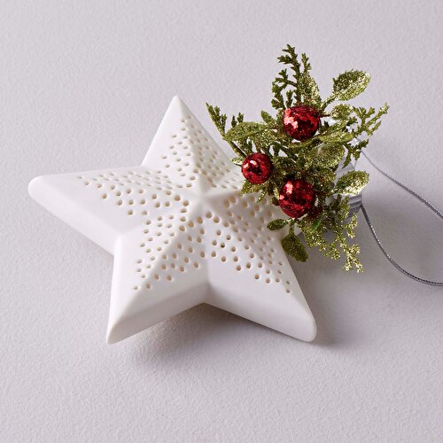 Resim Linens Ornate Star 11,8x2,5x10,9 cm Ledli Dekor Beyaz
