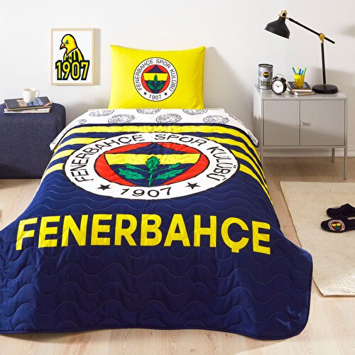 Resim Lisanslı Fenerbahçe Stripe Tek Kişilik Yatak Örtüsü Seti